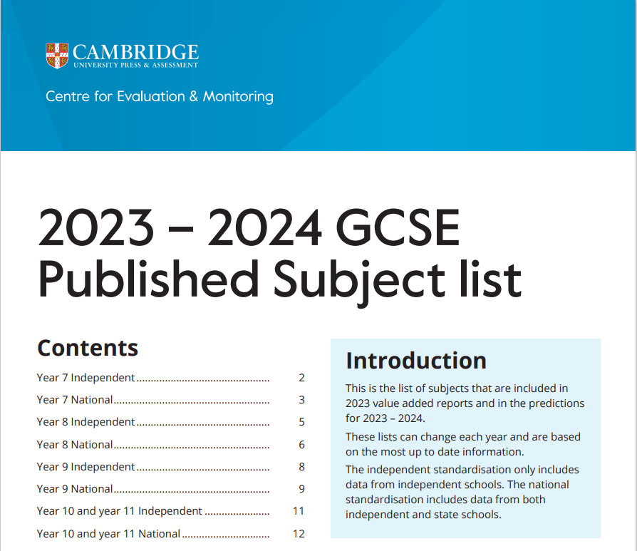 2025 2025 GCSE Published Subject list CEM